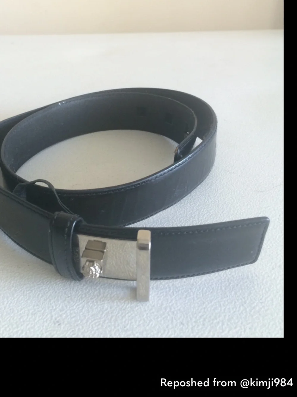 Vintage Gianni Versace Black Leather Belt with Silver Buckle